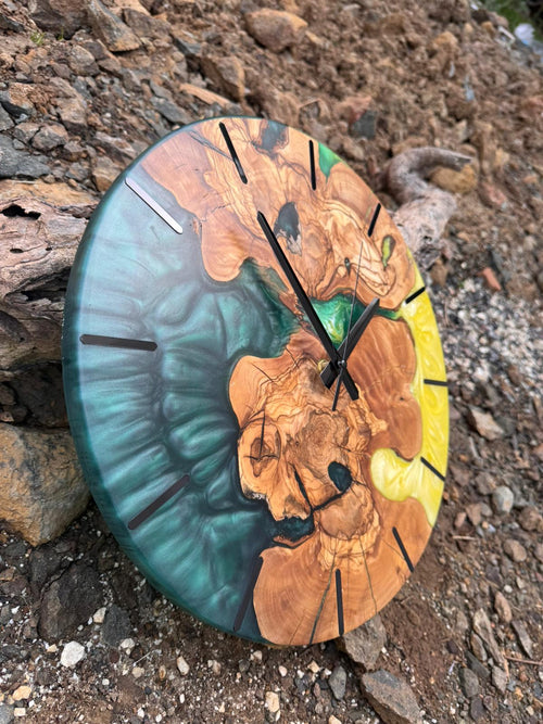 Handcrafted Epoxy Resin & Live Edge Wood Wall Clock