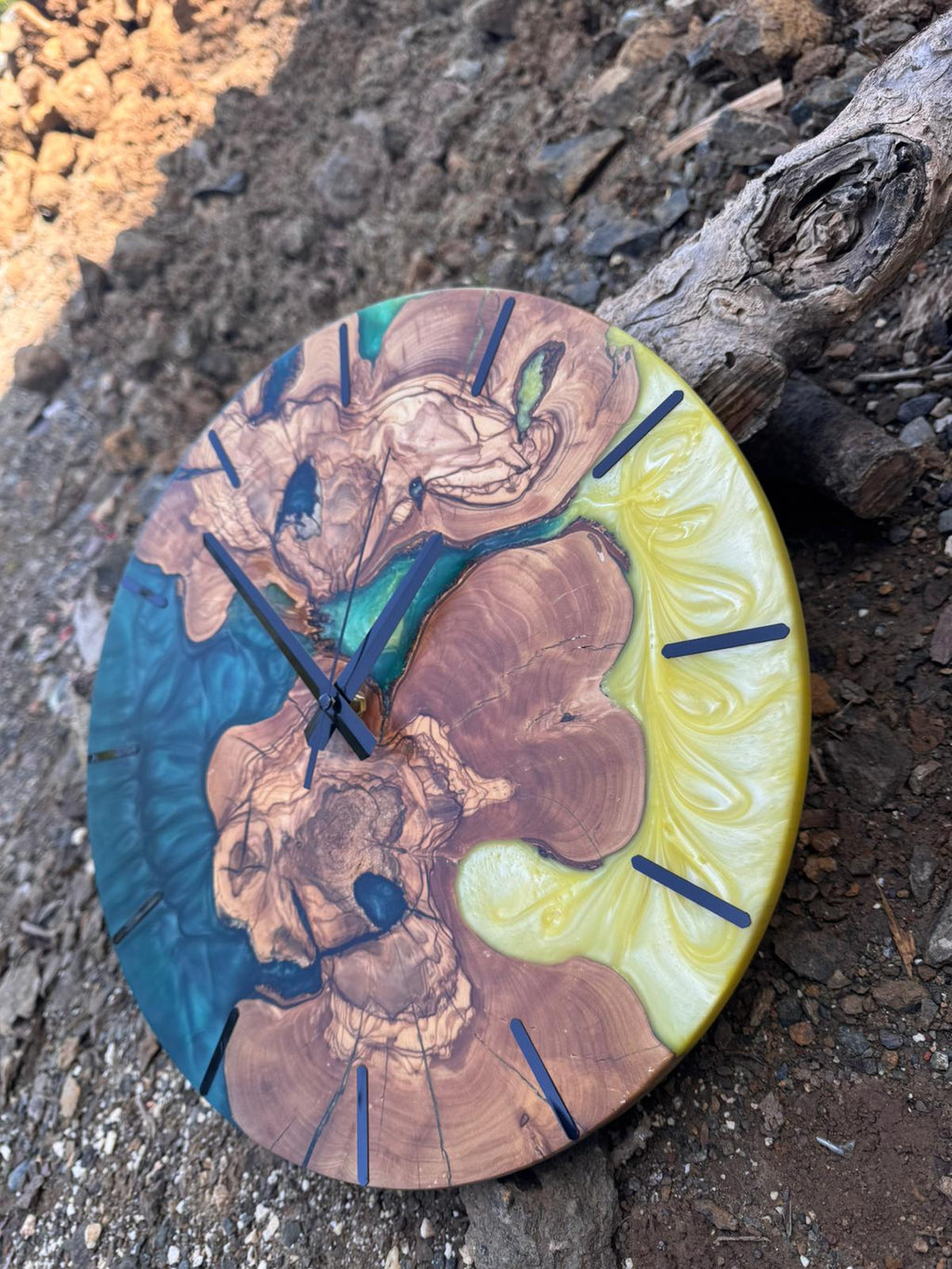 Handcrafted Epoxy Resin & Live Edge Wood Wall Clock