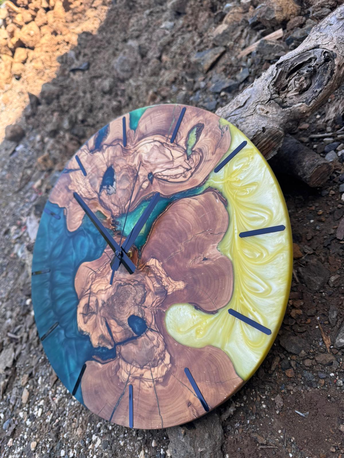 Handcrafted Epoxy Resin & Live Edge Wood Wall Clock