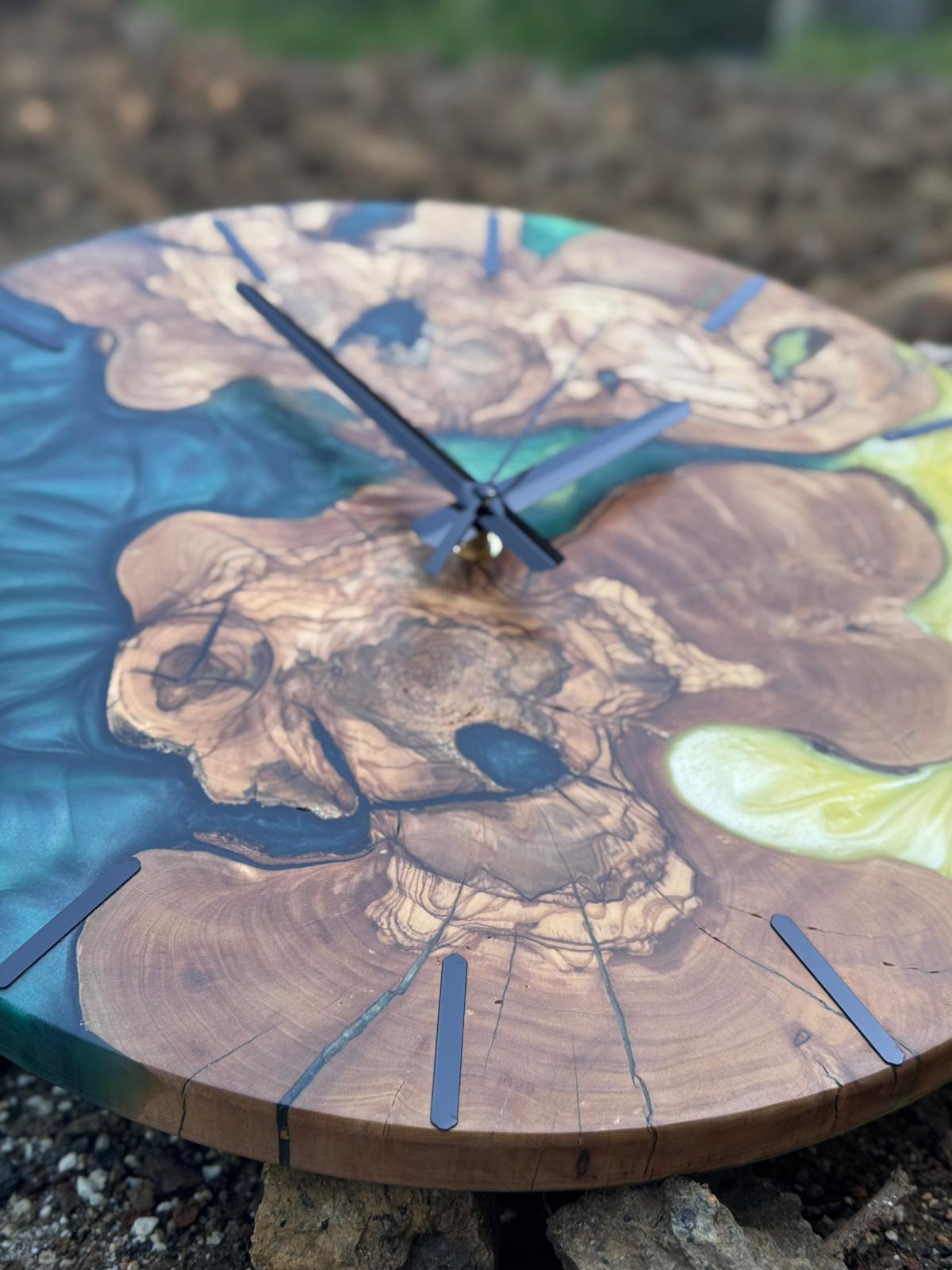 Handcrafted Epoxy Resin & Live Edge Wood Wall Clock
