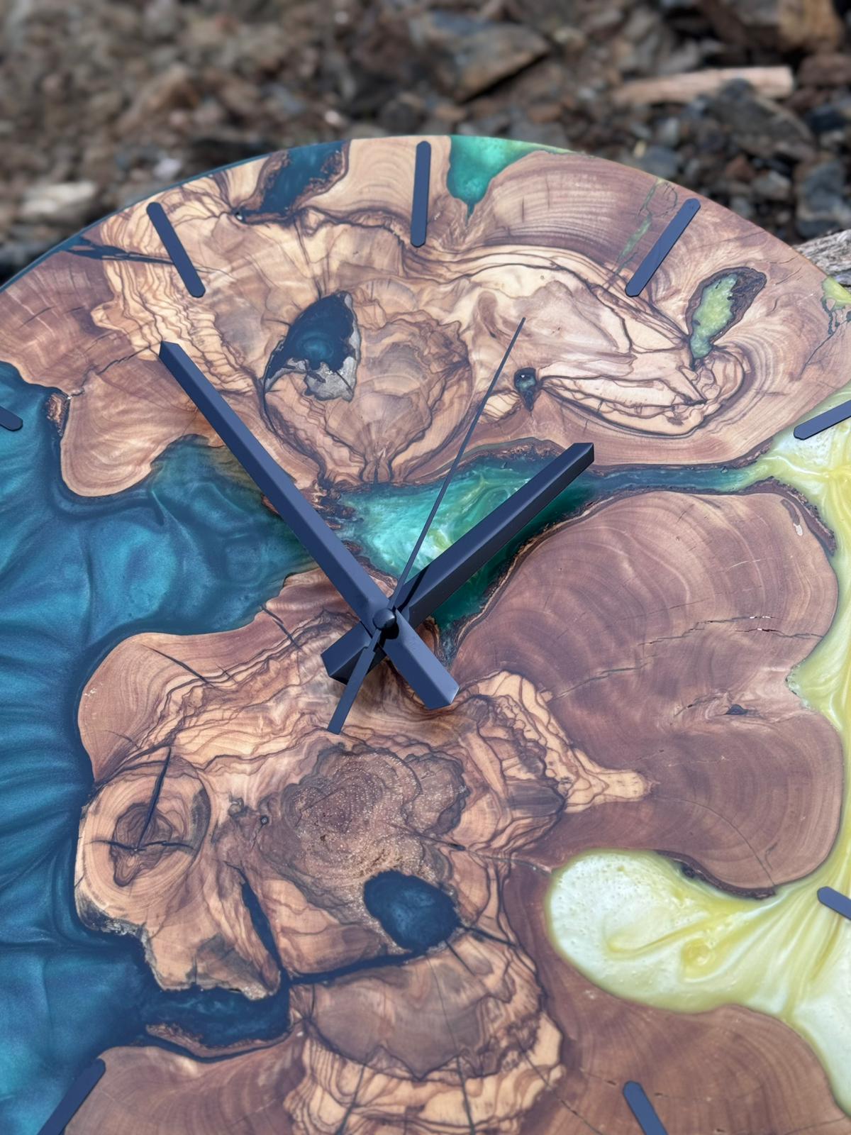 Handcrafted Epoxy Resin & Live Edge Wood Wall Clock