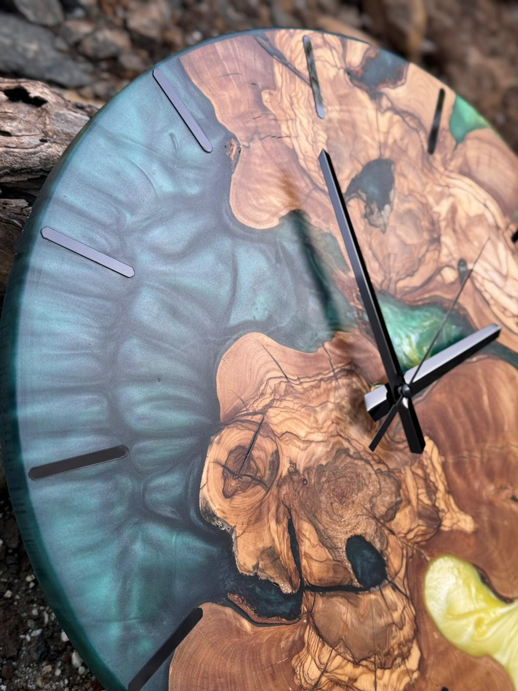 Handcrafted Epoxy Resin & Live Edge Wood Wall Clock