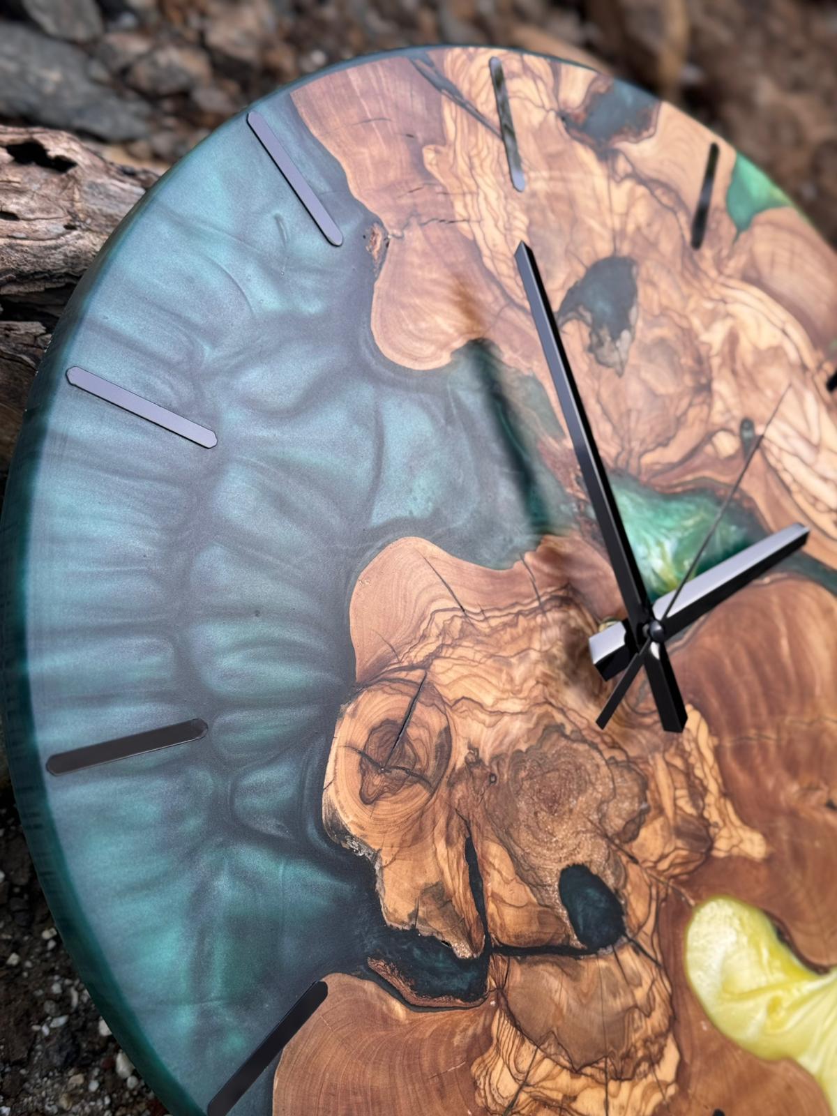 Handcrafted Epoxy Resin & Live Edge Wood Wall Clock