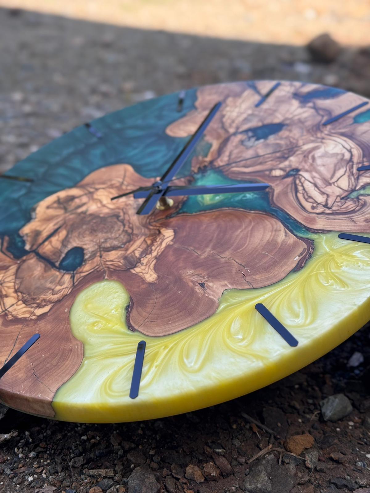 Handcrafted Epoxy Resin & Live Edge Wood Wall Clock