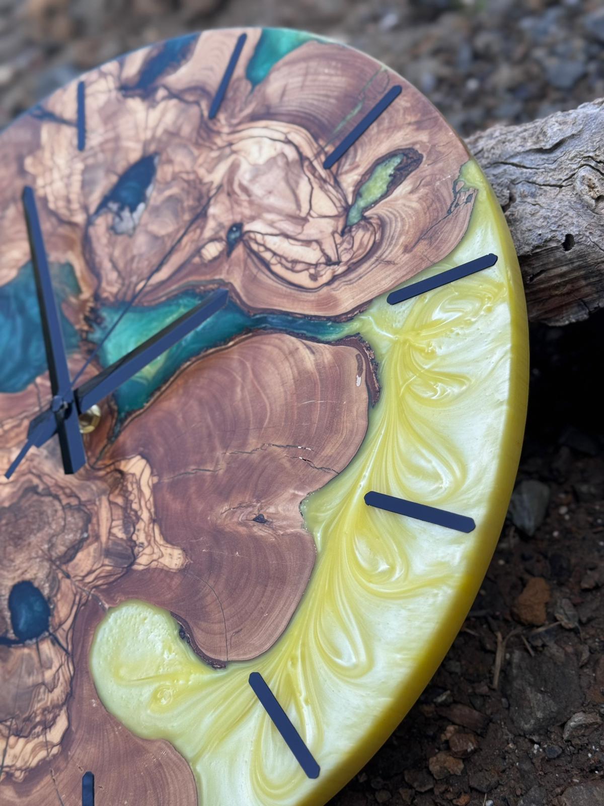 Handcrafted Epoxy Resin & Live Edge Wood Wall Clock