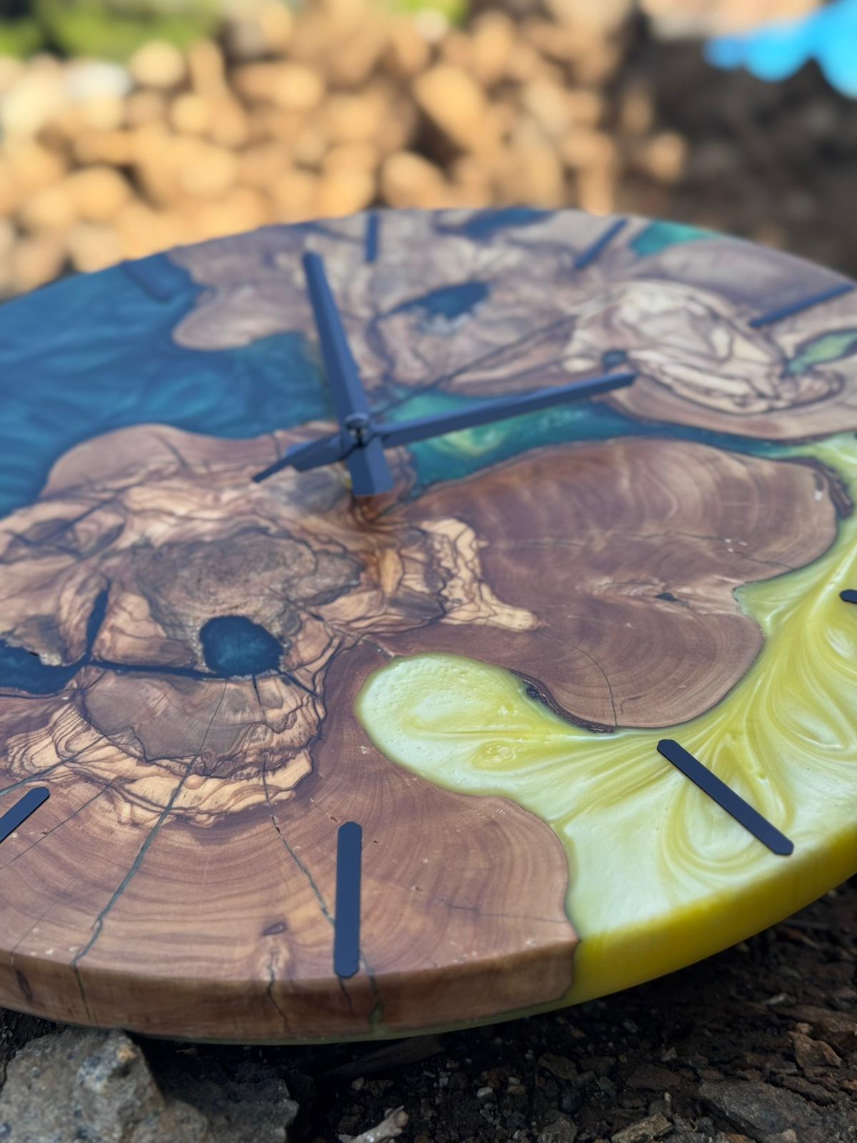 Handcrafted Epoxy Resin & Live Edge Wood Wall Clock