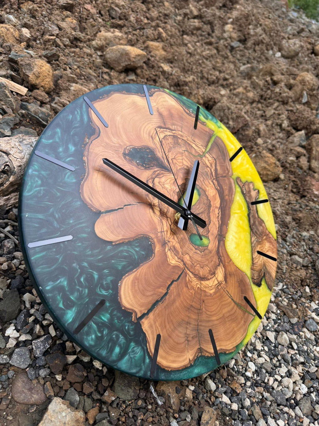Handcrafted Epoxy Resin & Live Edge Wood Wall Clock