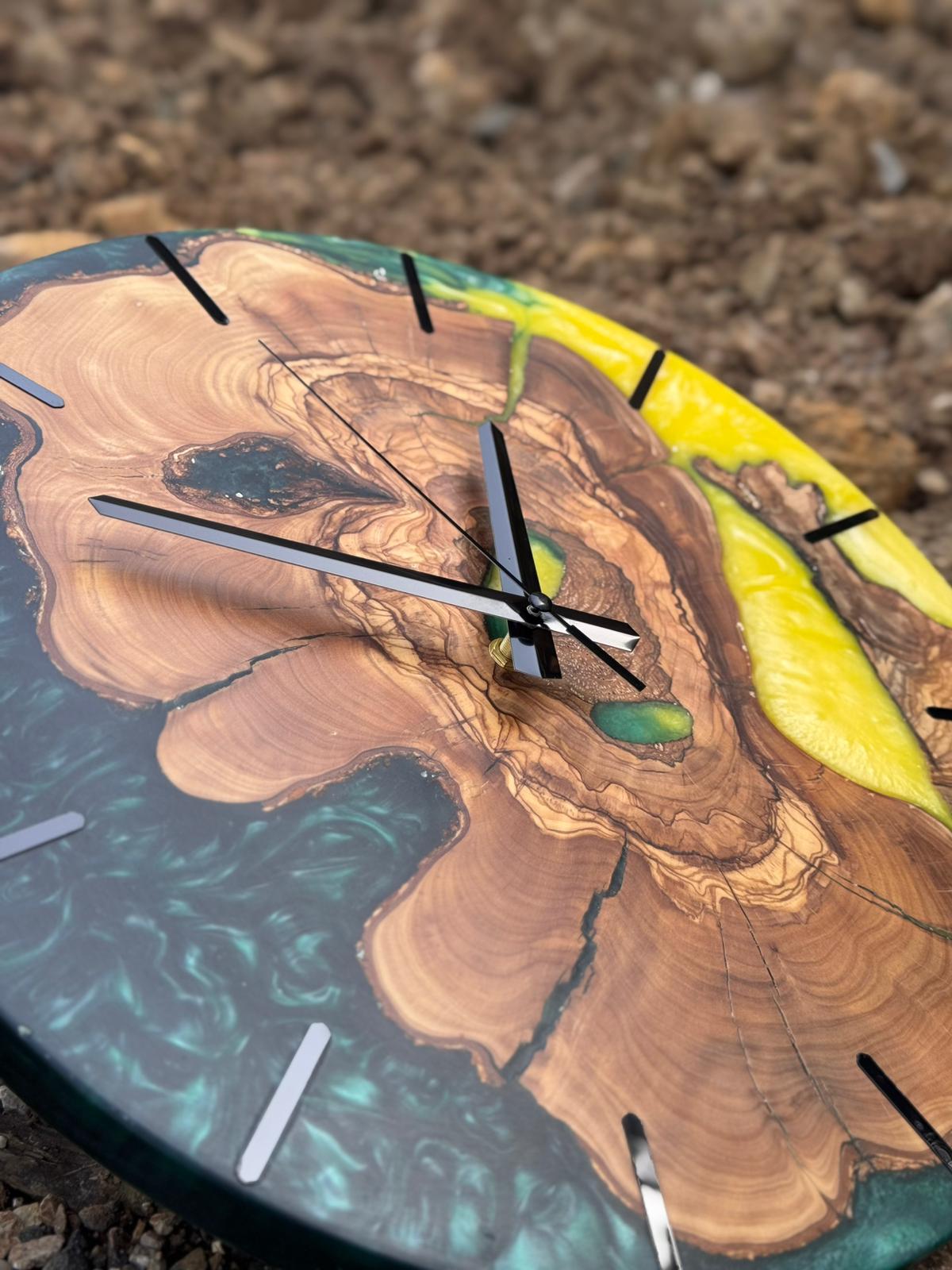 Handcrafted Epoxy Resin & Live Edge Wood Wall Clock