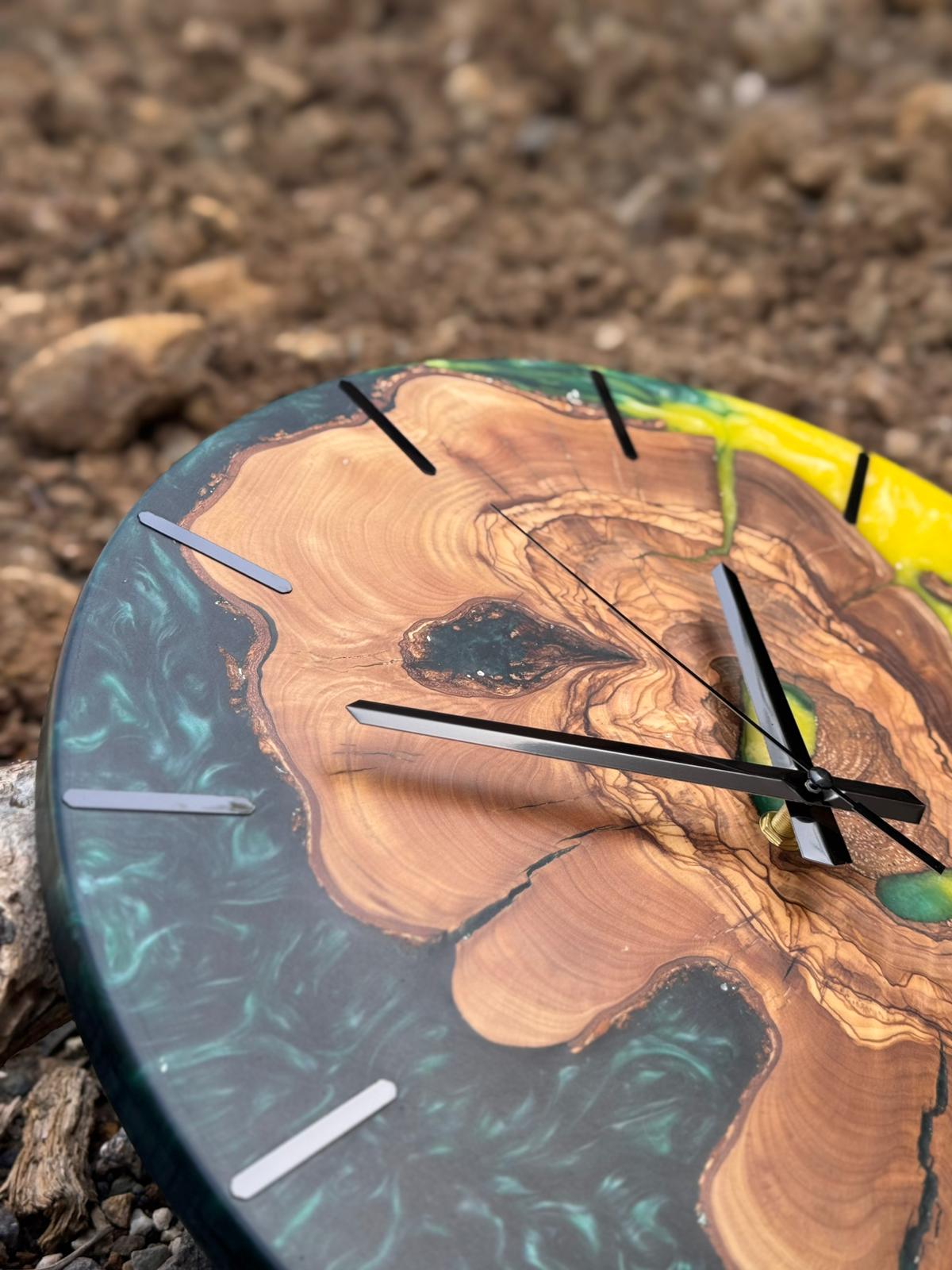 Handcrafted Epoxy Resin & Live Edge Wood Wall Clock