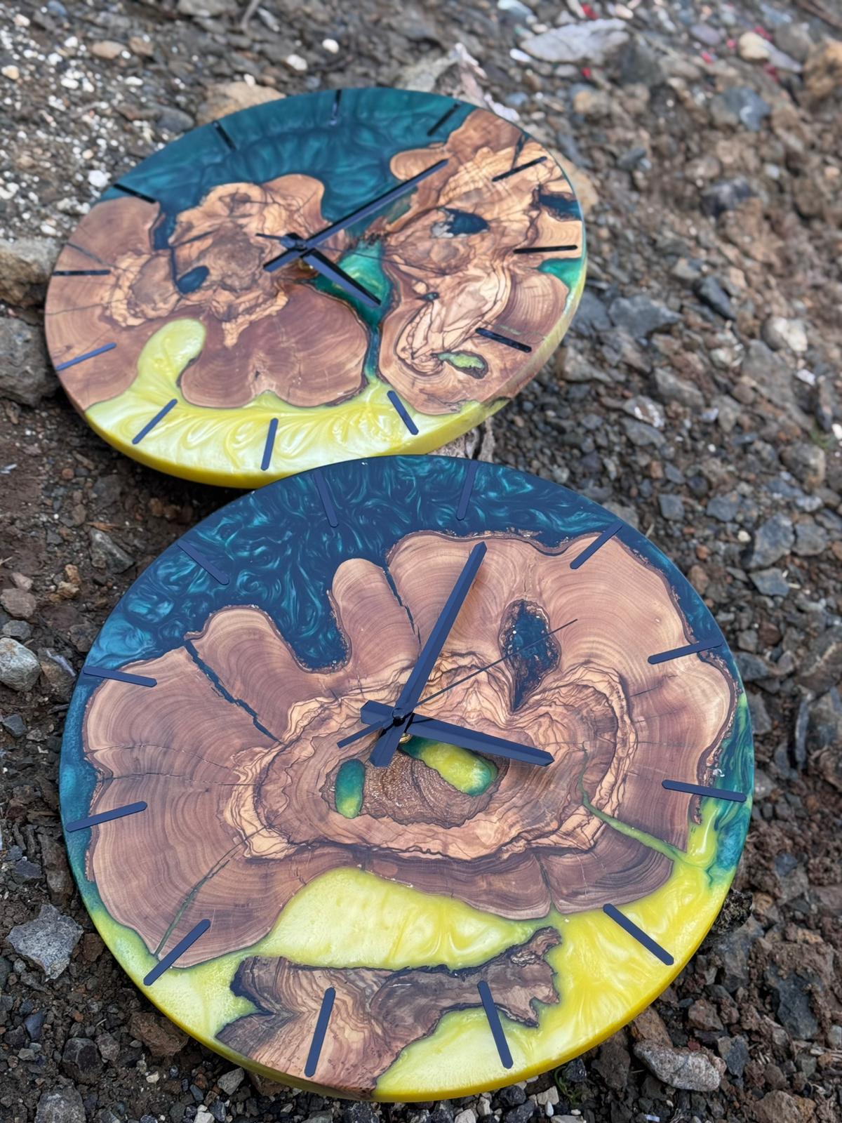 Handcrafted Epoxy Resin & Live Edge Wood Wall Clock