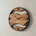 Rustic Olive Wood & Metal Wall Clock – Handmade Home Décor, Unique Housewarming Gift