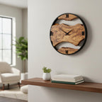 Rustic Olive Wood & Metal Wall Clock – Handmade Home Décor, Unique Housewarming Gift