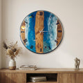 Ocean Resin Wood Wall Clock, Live Edge Beach Wave Art