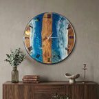 Ocean Resin Wood Wall Clock, Live Edge Beach Wave Art