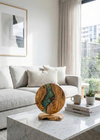 Handmade Olive Wood Epoxy Resin Desk Clock, Rustic Roman Numeral Timepiece
