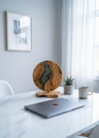 Handmade Olive Wood Epoxy Resin Desk Clock, Rustic Roman Numeral Timepiece