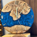 Handmade Olive Wood Desk Clock, Blue Epoxy Resin, Rustic Decor