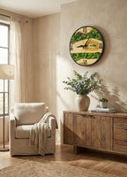 Handmade Olive Wood & Moss Wall Clock – Rustic Modern Decor
