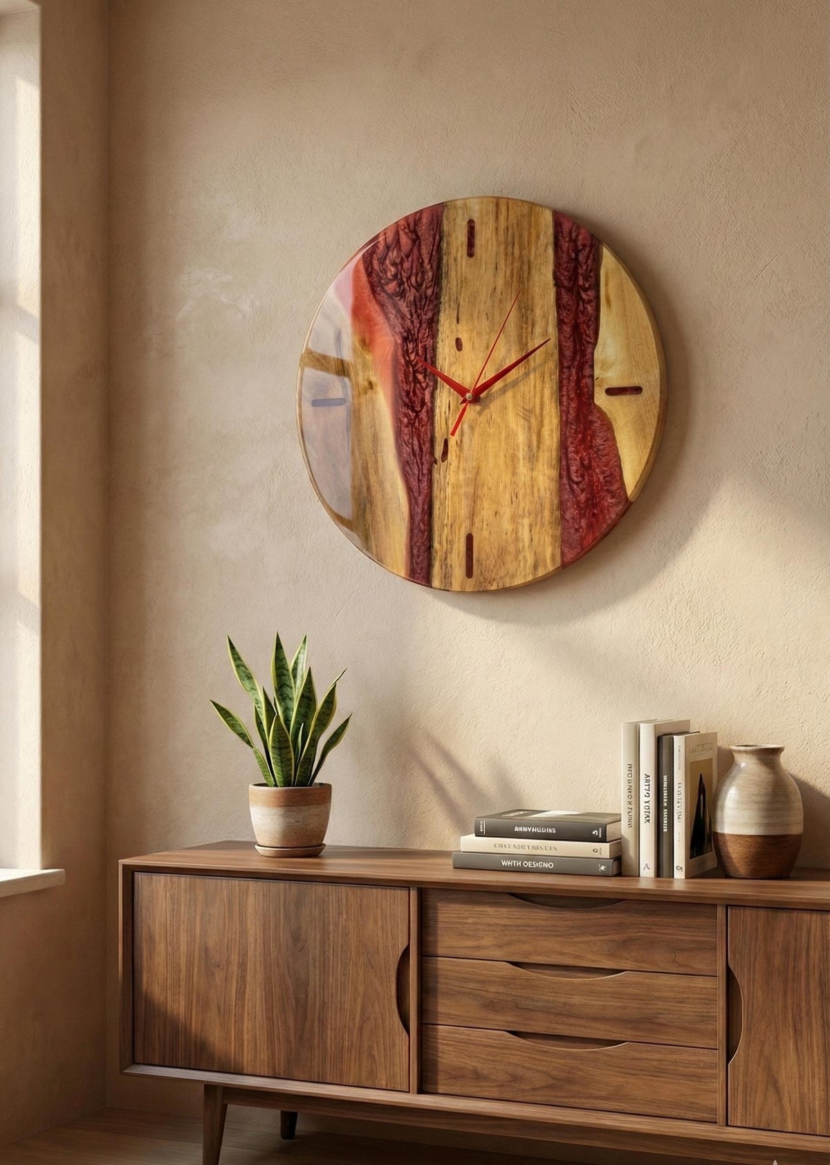 Handmade Walnut Wood Wall Clock – Rustic Modern Home Decor