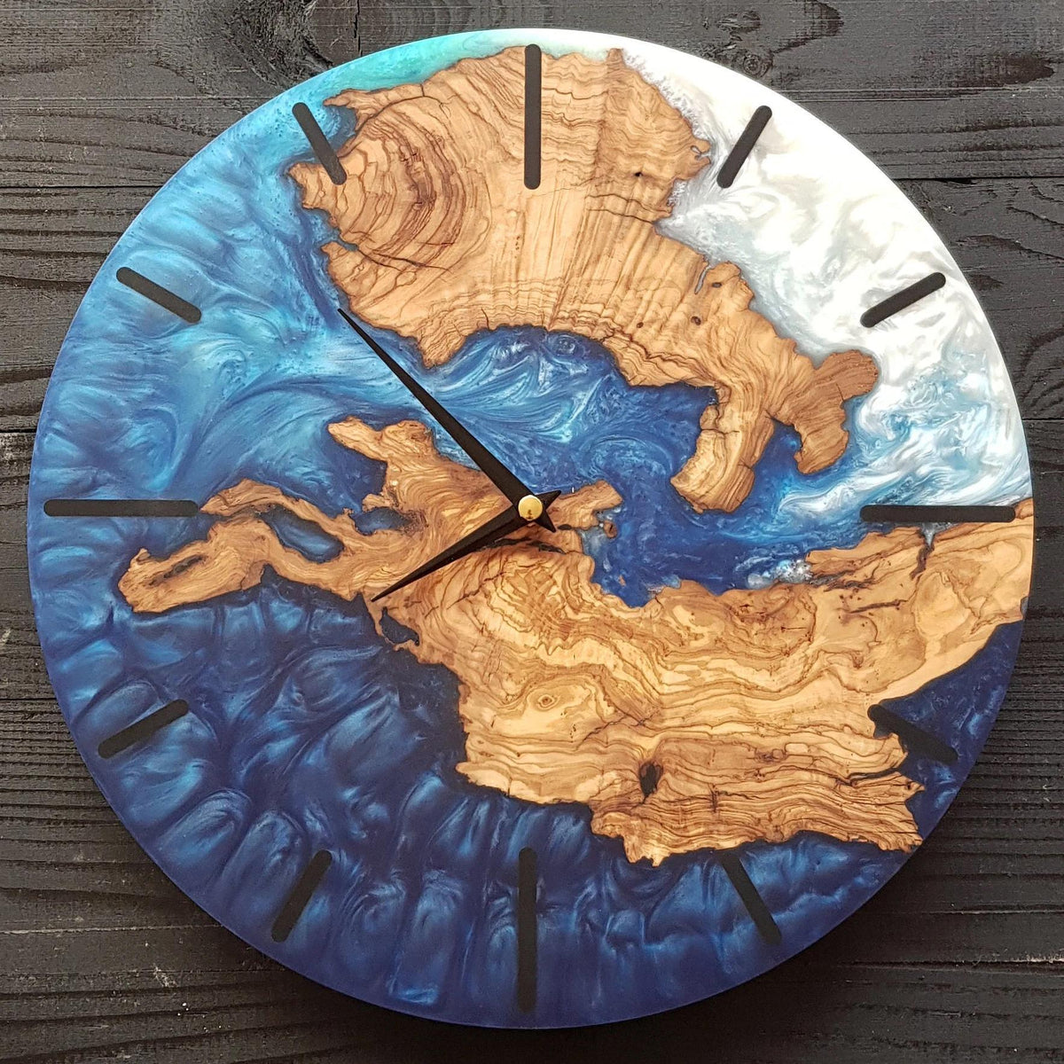 Custom Resin & Olive Wood Wall Clock, Made to Order Live Edge Epoxy Clock, Rustic Olive Wood Wall Art Gift