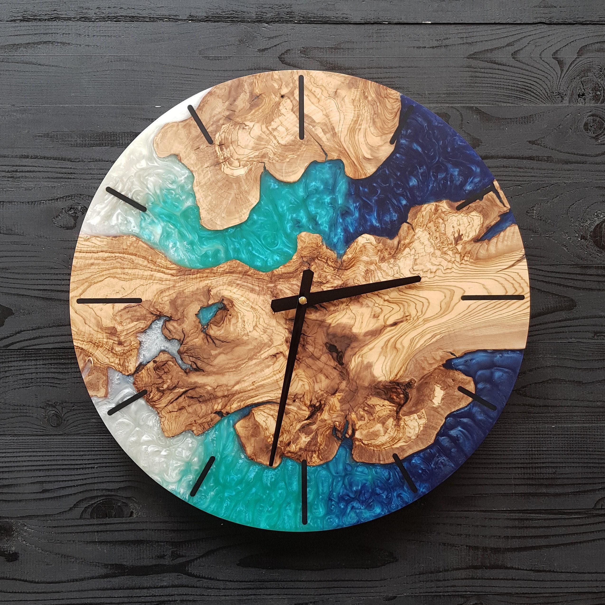 Custom Resin & Olive Wood Wall Clock, Made to Order Live Edge Epoxy Clock, Rustic Olive Wood Wall Art Gift