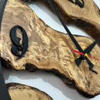 Handmade Olive Wood Wall Clock, Live Edge Rustic Modern Home Decor, Unique Natural Design