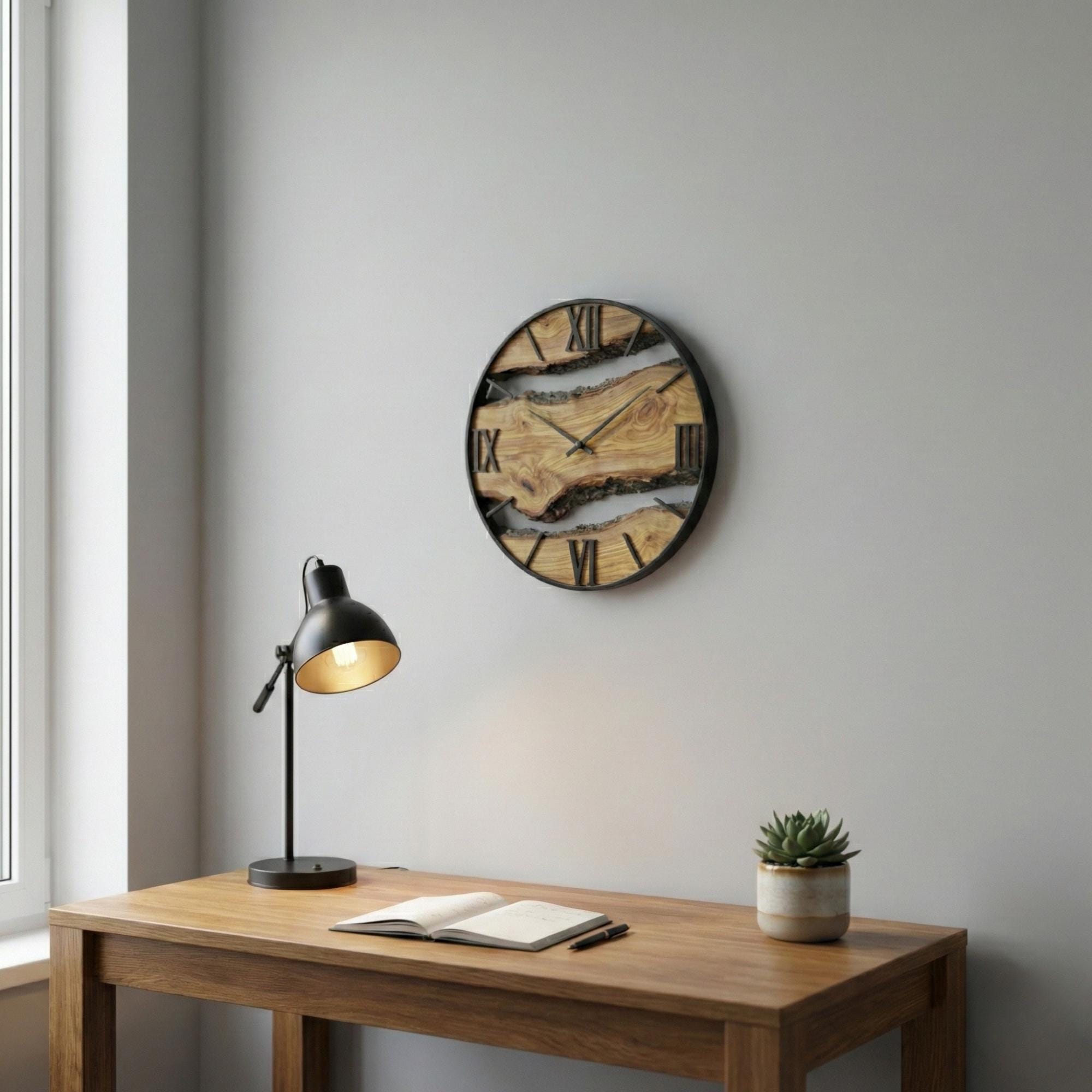 Handmade Olive Wood Live Edge Wall Clock, Rustic Home Decor