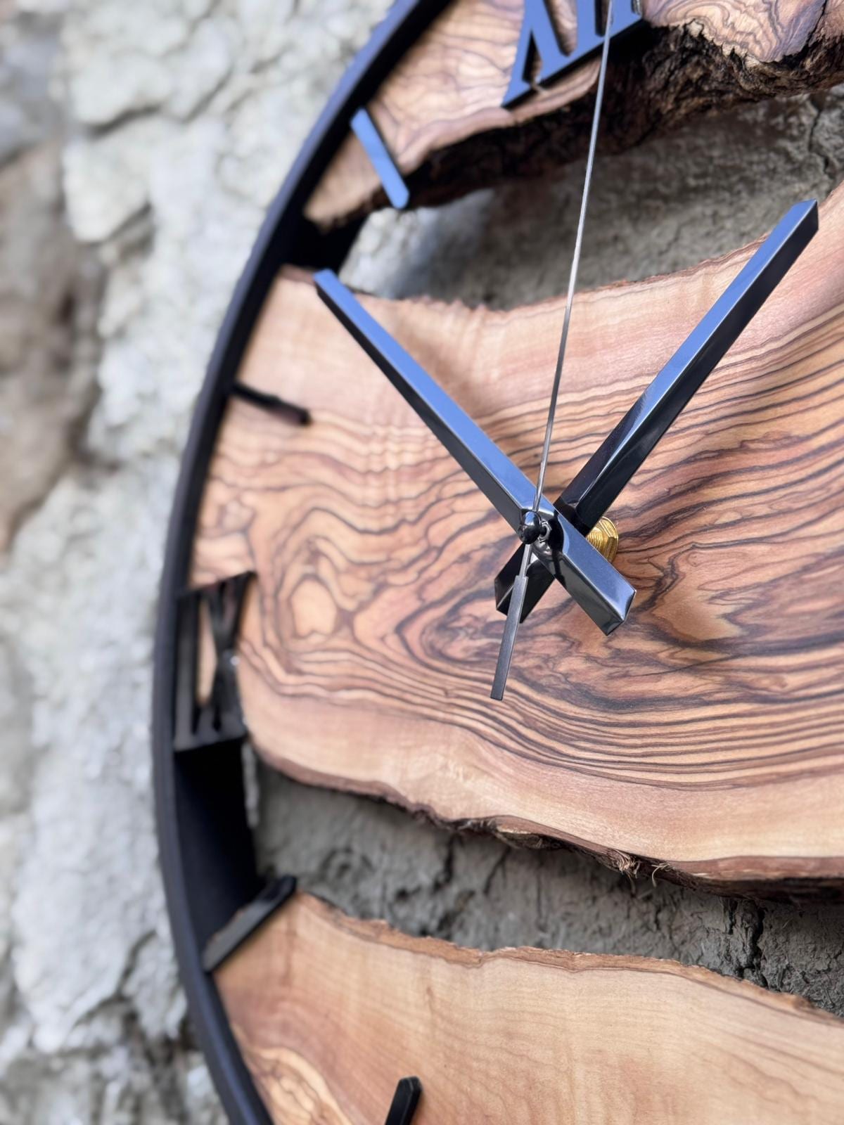 Handcrafted Olive Wood Wall Clock: Natural Grain, Silent Quartz Movement
