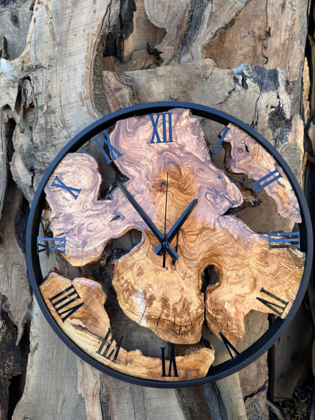 Handmade Olive Wood Wall Clock | Large Custom Live Edge Timepiece | Modern Farmhouse Decor