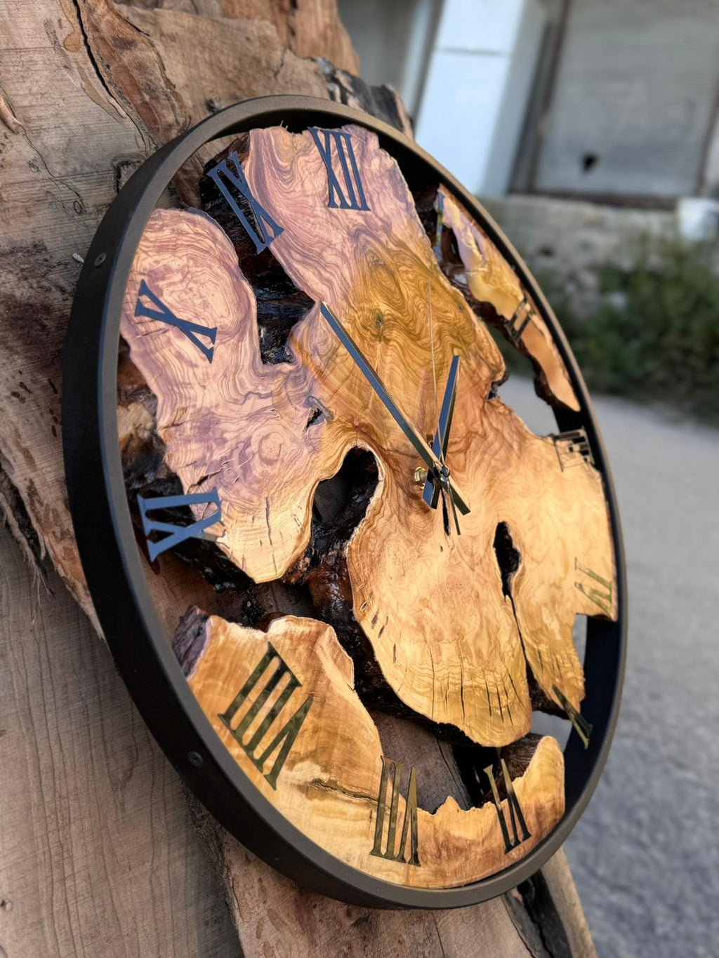 Handmade Olive Wood Wall Clock | Large Custom Live Edge Timepiece | Modern Farmhouse Decor