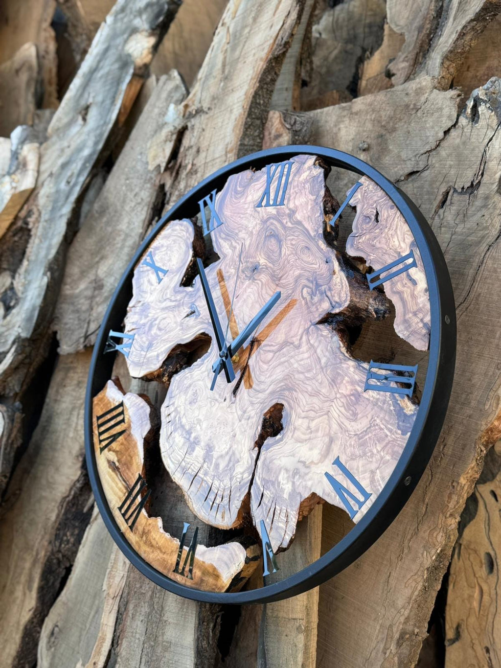 Handmade Olive Wood Wall Clock | Large Custom Live Edge Timepiece | Modern Farmhouse Decor