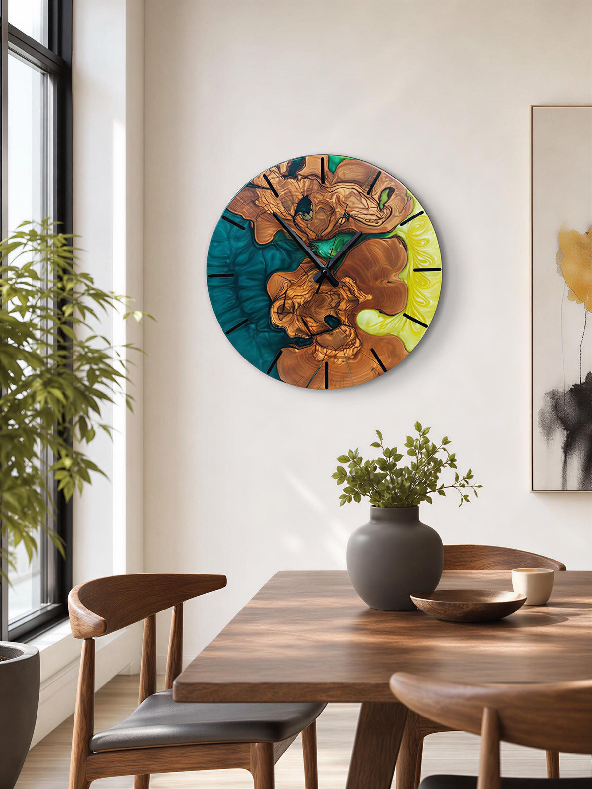 Handmade Olive Wood Epoxy Clock, Rustic Live Edge Wall Art, Silent Nature Inspired Decor