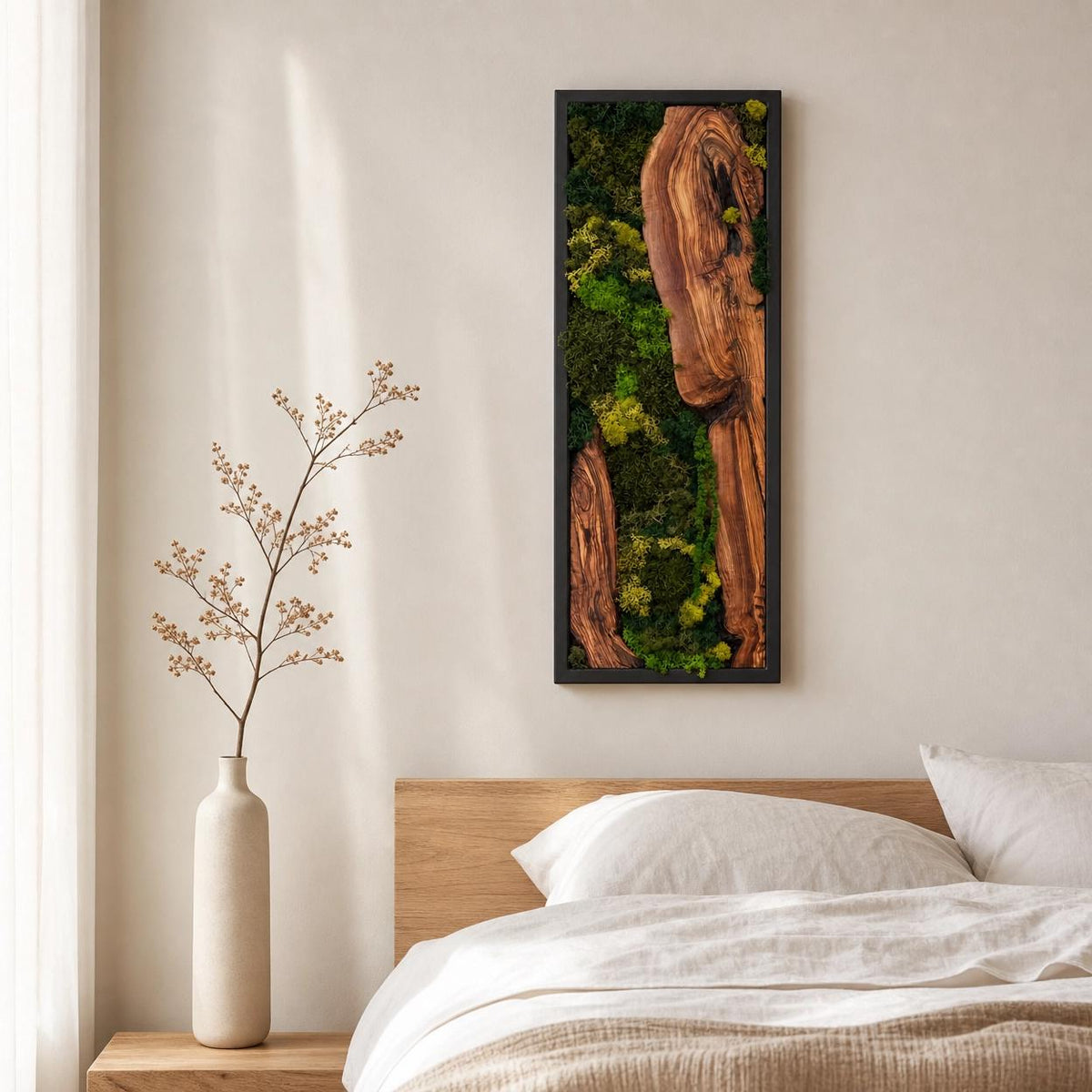 Olive Wood Moss Wall Art | Preserved Nature Decor, Boho Rustic Style