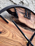 Live Edge Olive Wood Clock with Black Frame, Rustic Wooden Decor