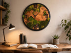 Live Edge Olive Wood Clock with Preserved Moss | Rustic Botanical Wall Art