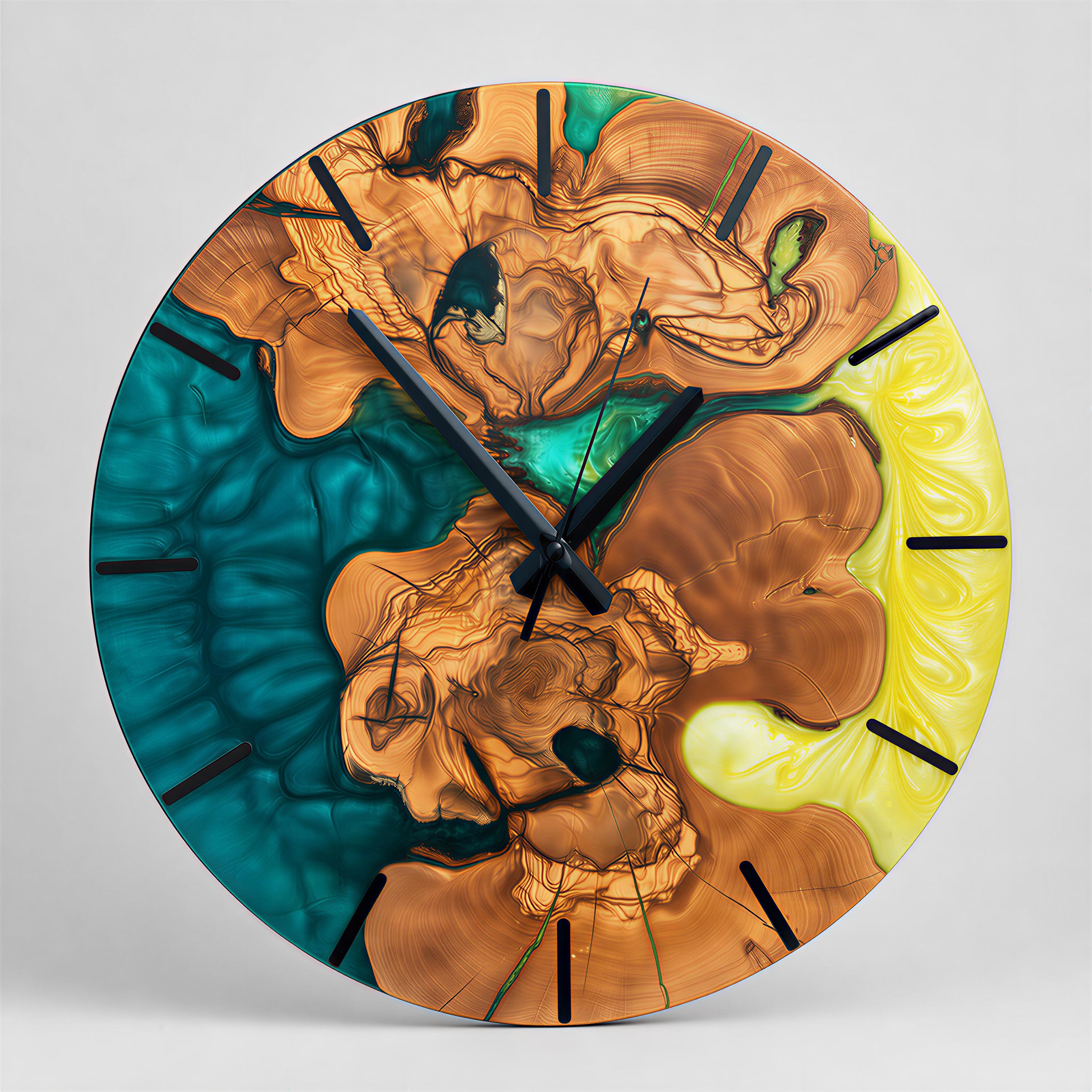Handmade Olive Wood Epoxy Clock, Rustic Live Edge Wall Art, Silent Nature Inspired Decor