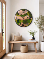 Moss Wall Clock | Olive Wood & Preserved Moss | Handmade Nature Decor | Rustic Boho Gift