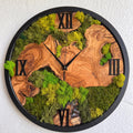 Live Edge Olive Wood Clock with Preserved Moss | Rustic Botanical Wall Art