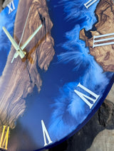 Close-up texture detail of the blue ocean epoxy resin showing depth layers