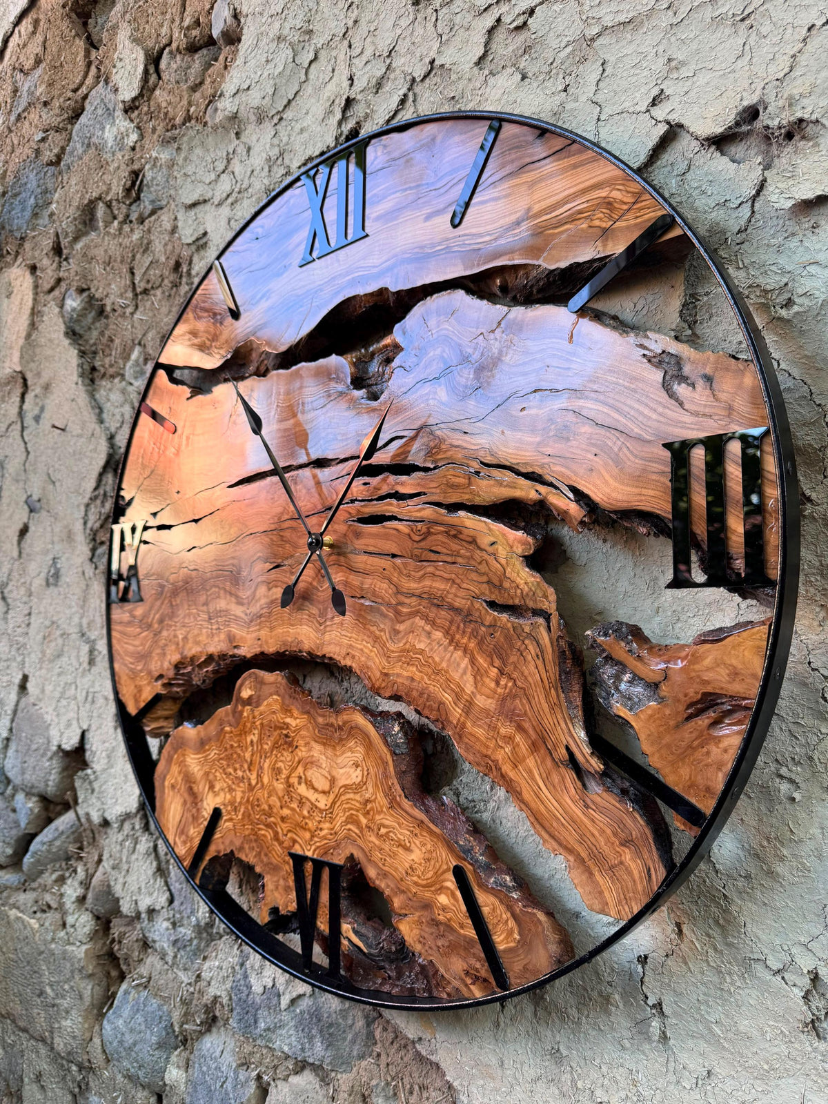 Macro texture shot of natural olive wood grain and live edge bark