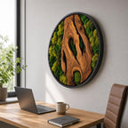 Olive Wood Moss Wall Art – Handmade Round Preserved Moss & Olive Wood Slice Decor | Living Wall Art