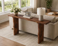 Solid cedar console table with wave legs in a natural finish