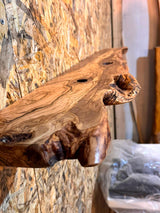 Workshop shot of finished olive wood shelves