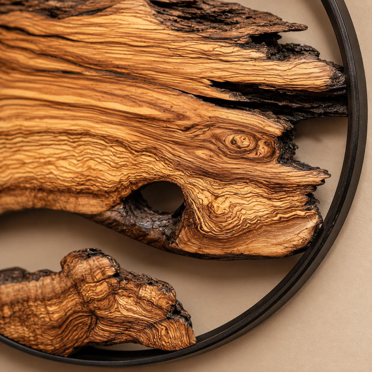 Side profile revealing the live edge depth and wood thickness