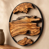 Live edge olive wood decor in a farmhouse bedroom