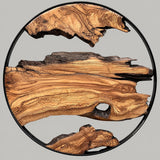Close-up of the live edge wood slab showing rich grain texture and organic contours