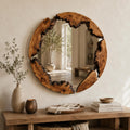 Handmade olive wood round wall mirror with a live edge frame