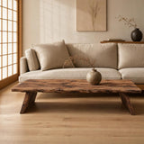 Top-down view of the solid cedar live edge slab surface