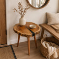 Handmade olive wood epoxy resin coffee table with live edge showing natural grain