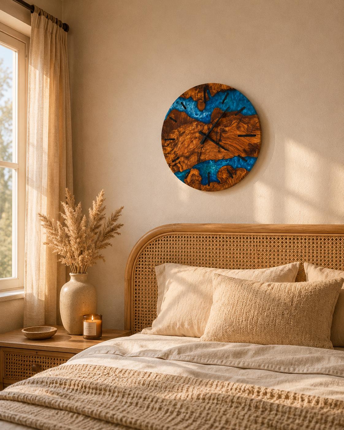 Ocean resin clock in a coastal living room